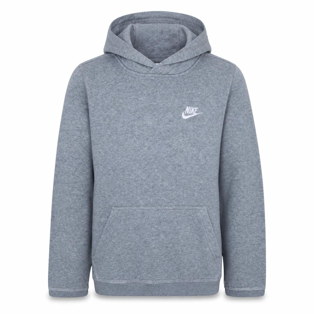 Front view of Nike boys’ grey hoodie l 147-158cm pullover fleece kangaroo pocket