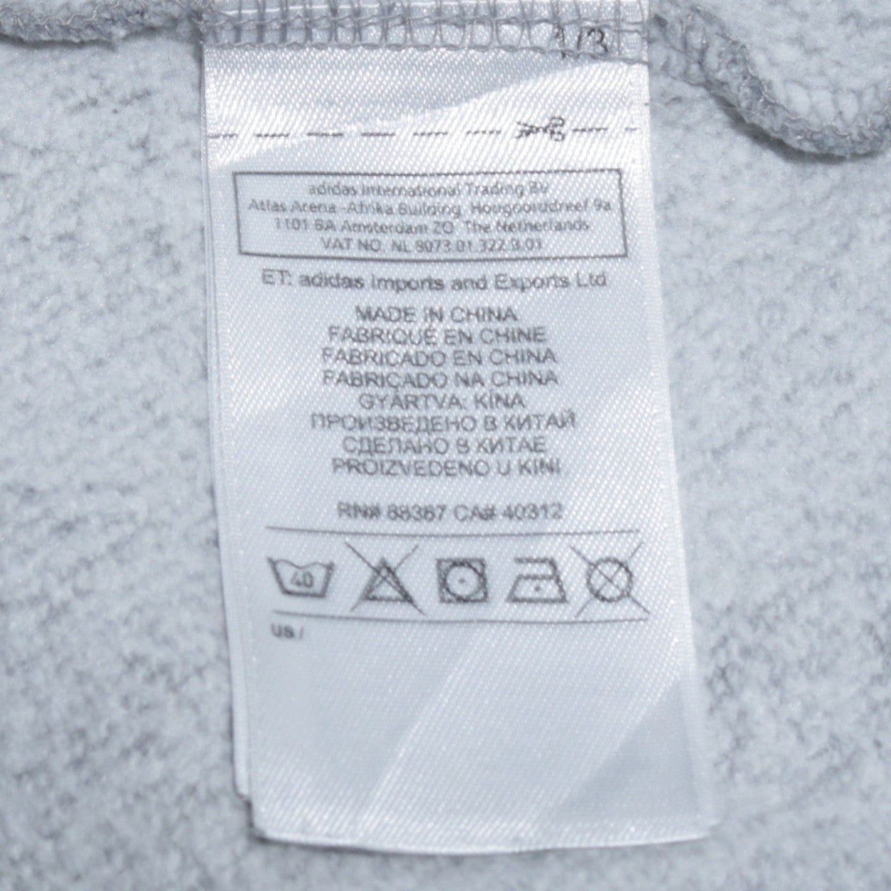 Mens UK Size L adidas Grey Full Zip Hoodie
