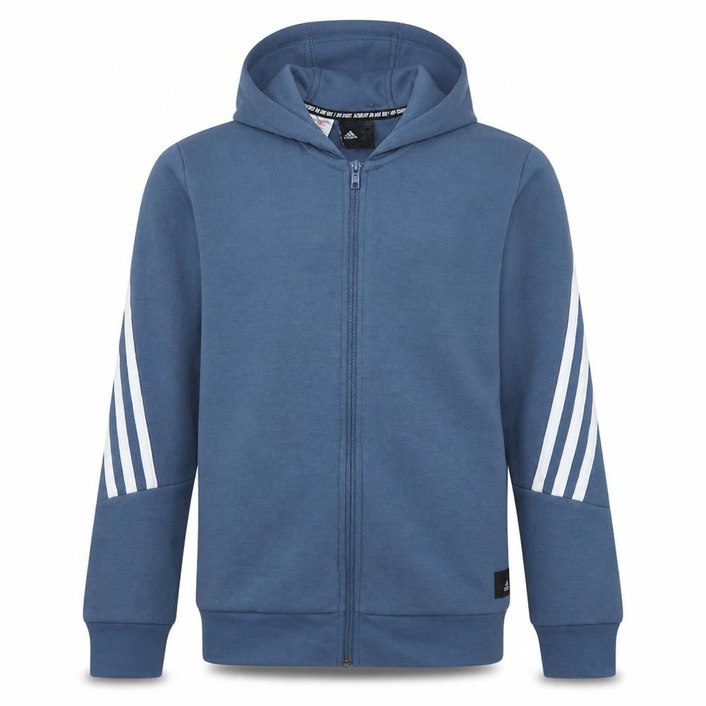 Front view of Adidas boys’ blue full zip hoodie 13-14 years sportswear fleece