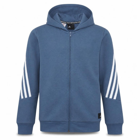 Front view of Adidas boys’ blue full zip hoodie 13-14 years sportswear fleece