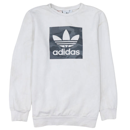 Adidas Boys White Sweatshirt XL Crew Neck Camouflage Logo Casual Style