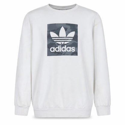 Front view of Adidas boys’ white sweatshirt xl crew neck camouflage logo casual style