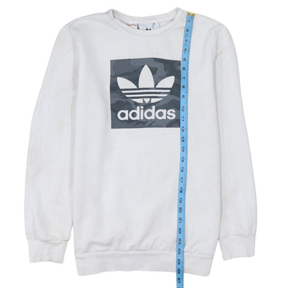 Adidas Boys White Sweatshirt XL Crew Neck Camouflage Logo Casual Style