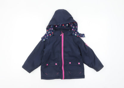 JoJo Maman Bébé Girls Blue Waterproof Hooded Rain Coat 2-3 Years