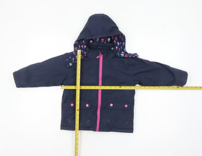 JoJo Maman Bébé Girls Blue Waterproof Hooded Rain Coat 2-3 Years