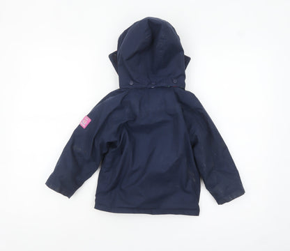 JoJo Maman Bébé Girls Blue Waterproof Hooded Rain Coat 2-3 Years