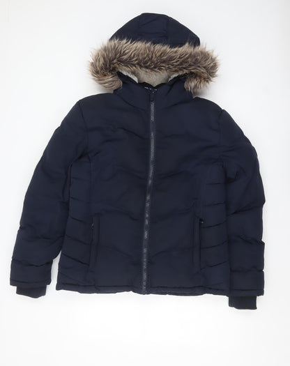 SoulCal & Co Women’s Blue Faux Fur Hooded Puffer Jacket Size 14