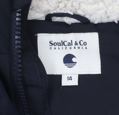 SoulCal & Co Women’s Blue Faux Fur Hooded Puffer Jacket Size 14