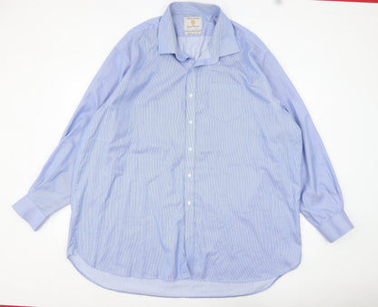 Brook Taverner Men's Blue Striped Non-Iron Cotton Button-Up Shirt Size 20