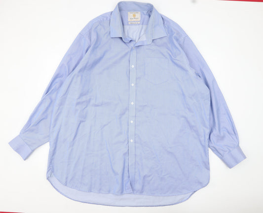 Brook Taverner Men's Blue Striped Non-Iron Cotton Button-Up Shirt Size 20