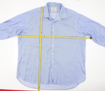 Brook Taverner Men's Blue Striped Non-Iron Cotton Button-Up Shirt Size 20