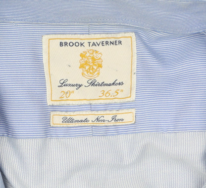 Brook Taverner Men's Blue Striped Non-Iron Cotton Button-Up Shirt Size 20