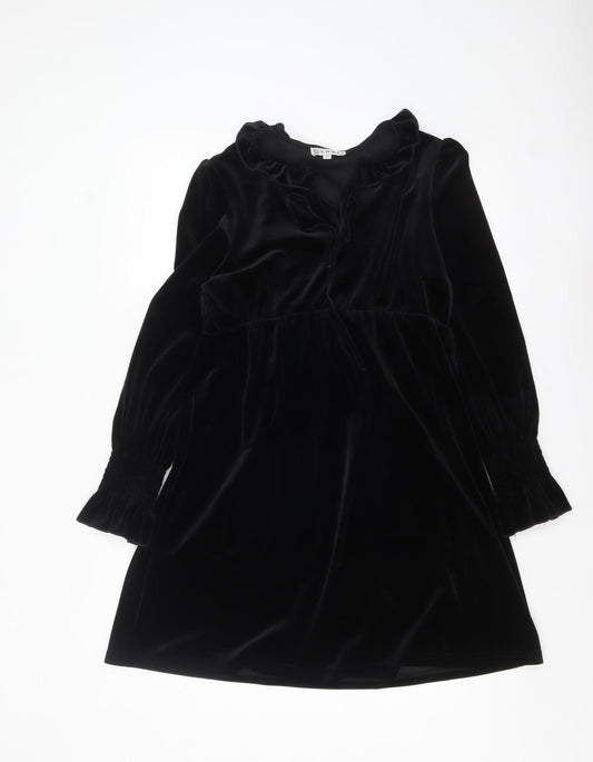EMXEE Women’s Black Velvet Shift Dress Size 12 Long Sleeve Party Style