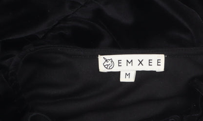 EMXEE Women’s Black Velvet Shift Dress Size 12 Long Sleeve Party Style