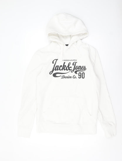 Mens UK Size M JACK & JONES White Pullover Hoodie