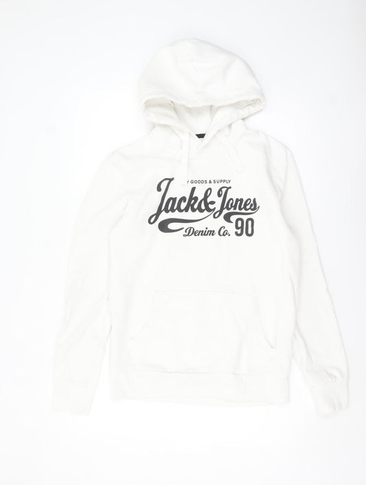 Mens UK Size M JACK & JONES White Pullover Hoodie
