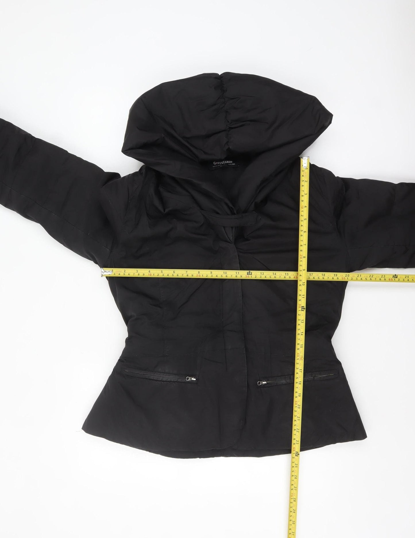 Womens UK Size L Coffee Shop Black Puffer Jacket