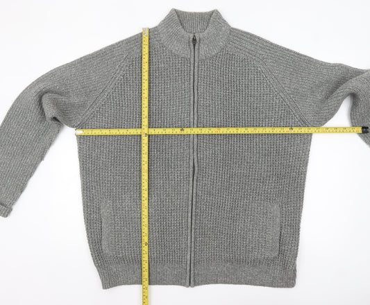 Tu Men’s Grey 2XL High Neck Full Zip Knit Jumper