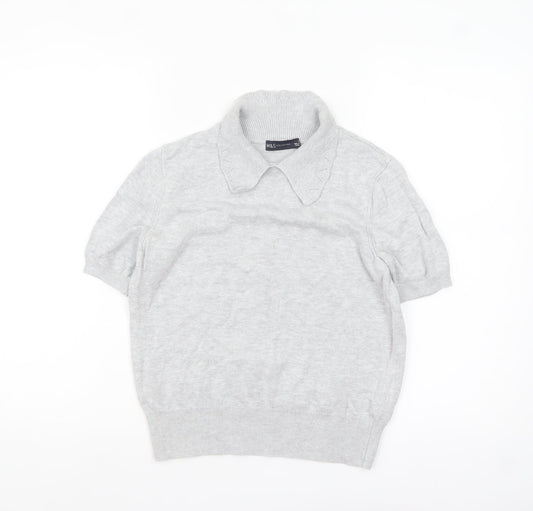 Marks and Spencer Women's Grey Collared Short Sleeve Knit Jumper Size 8