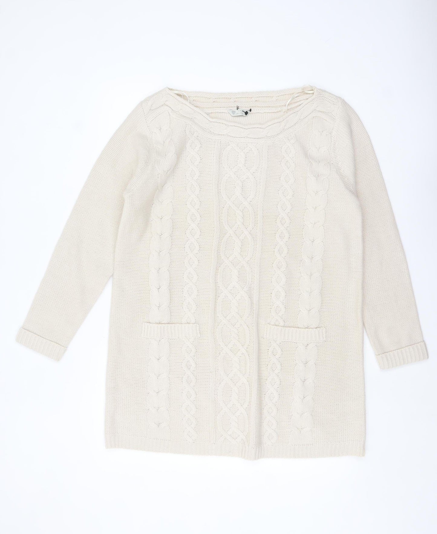 BHS Women Ivory Cable-Knit Acrylic Long Sleeve Jumper Size 18