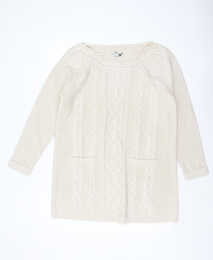 BHS Women Ivory Cable-Knit Acrylic Long Sleeve Jumper Size 18
