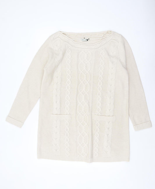 BHS Women Ivory Cable-Knit Acrylic Long Sleeve Jumper Size 18