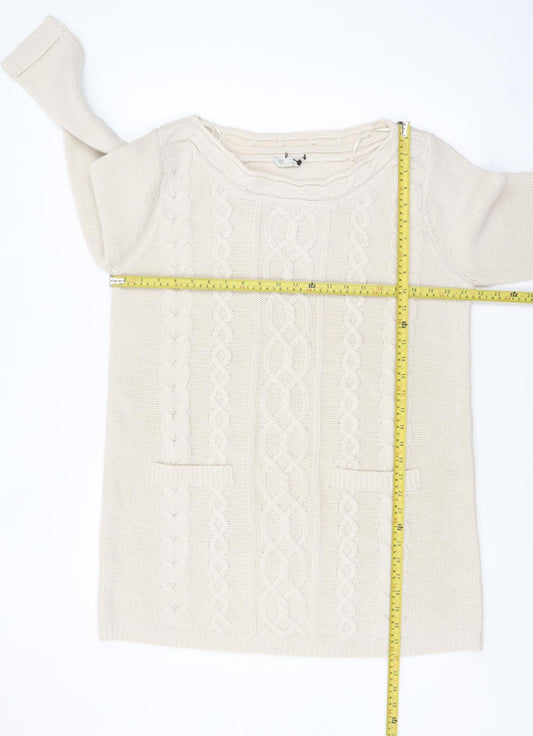 BHS Women Ivory Cable-Knit Acrylic Long Sleeve Jumper Size 18