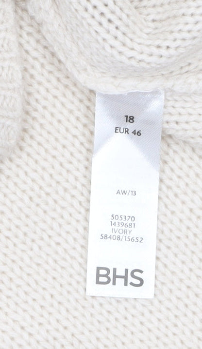BHS Women Ivory Cable-Knit Acrylic Long Sleeve Jumper Size 18