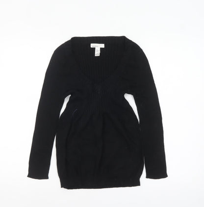 MNG Basics Womens Black V-Neck Long Sleeve Tunic Jumper Size 8