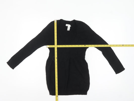 MNG Basics Womens Black V-Neck Long Sleeve Tunic Jumper Size 8