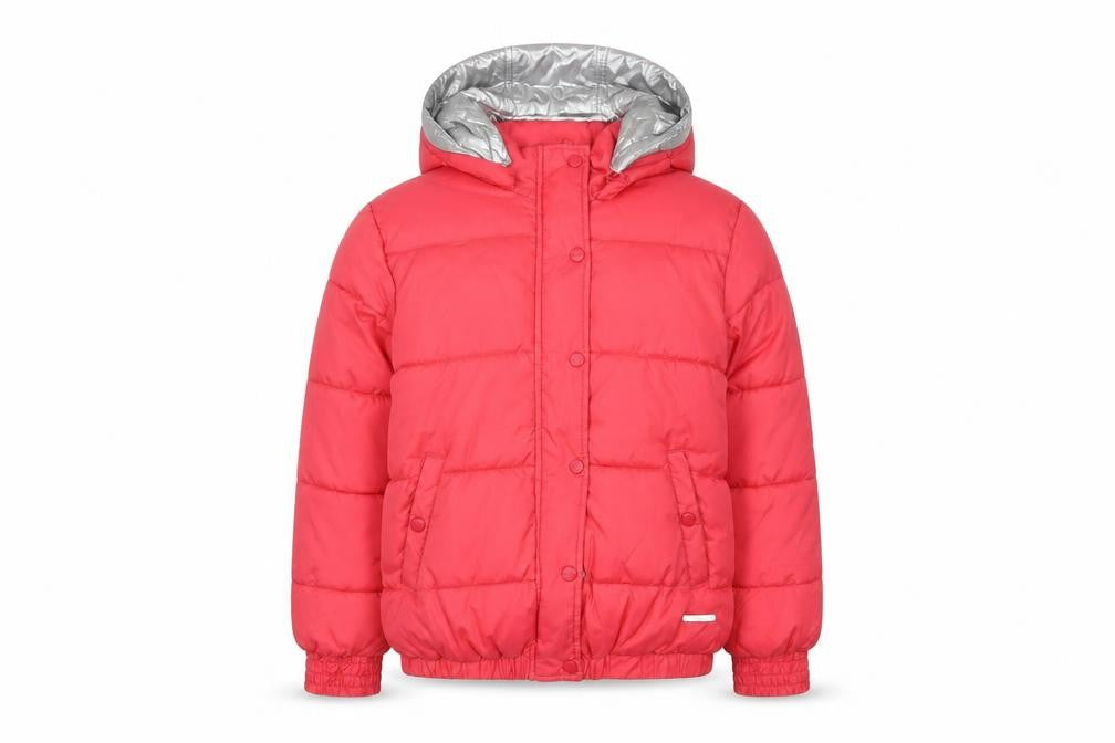 DKNY Women’s Pink Short Puffer Jacket XS Hooded Logo Winter Coat