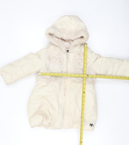 Junior J by Jasper Conran Girls Ivory Hooded Faux Fur Puffer Coat 4-5 Years