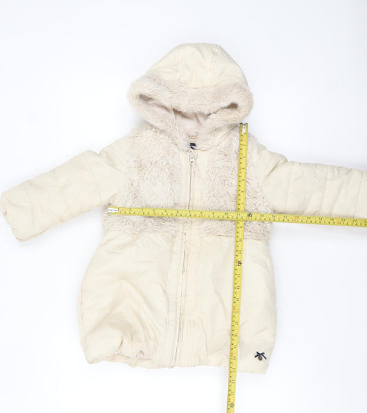 Junior J by Jasper Conran Girls Ivory Hooded Faux Fur Puffer Coat 4-5 Years
