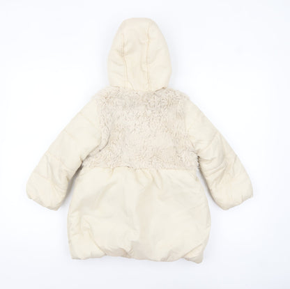 Junior J by Jasper Conran Girls Ivory Hooded Faux Fur Puffer Coat 4-5 Years