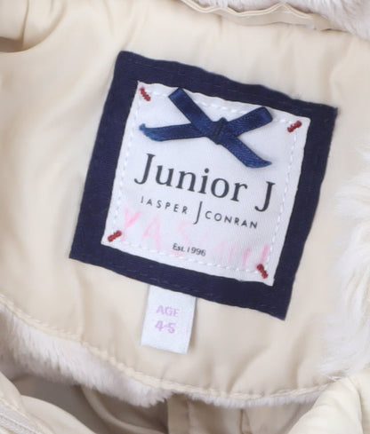 Junior J by Jasper Conran Girls Ivory Hooded Faux Fur Puffer Coat 4-5 Years
