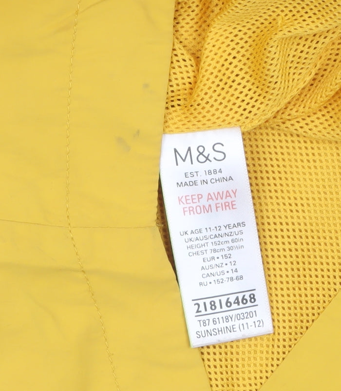 Marks and Spencer Girls Yellow Hooded Parka Coat 11-12 Years
