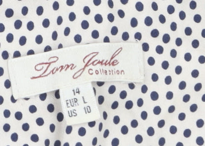 Joules Women Blue Polka Dot Size 14 Wrap Sleeveless Cotton Dress