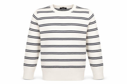 Jaeger Men’s Ivory Striped Wool Cashmere Crew Neck Jumper XL