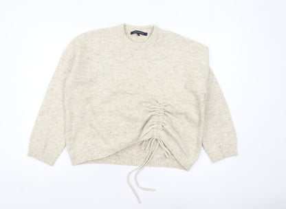 French Connection Women Beige Crew Neck Ruched Jumper Size S
