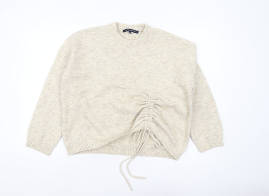French Connection Women Beige Crew Neck Ruched Jumper Size S