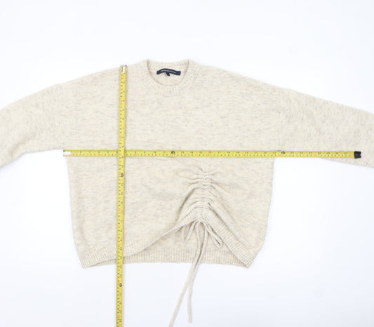 French Connection Women Beige Crew Neck Ruched Jumper Size S