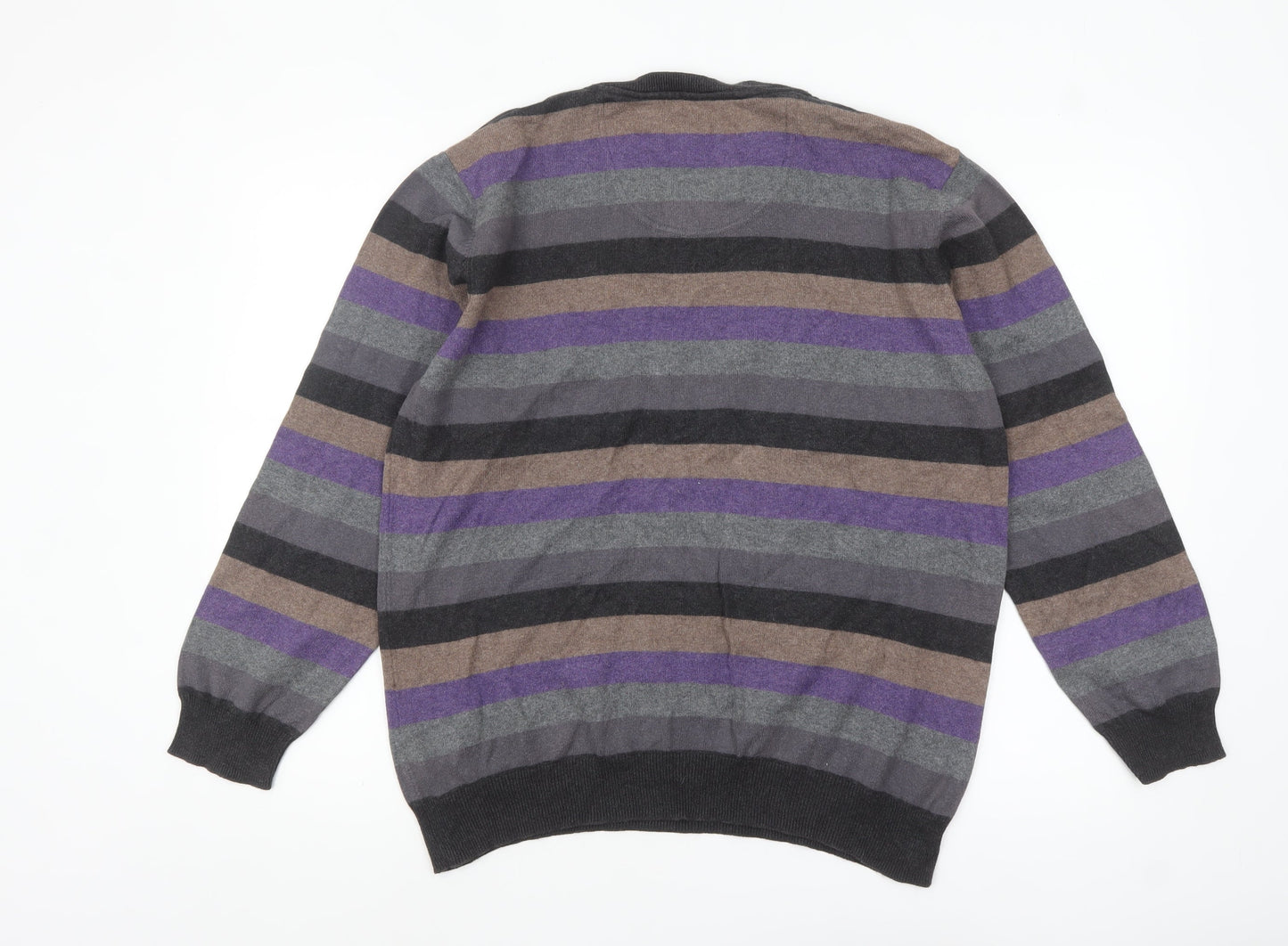 Jeff Banks Men's Multicoloured Striped V-Neck Cotton Cashmere Jumper L