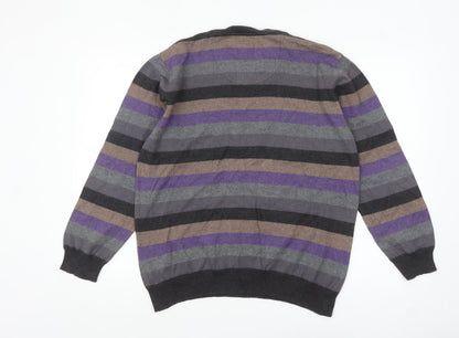 Jeff Banks Men's Multicoloured Striped V-Neck Cotton Cashmere Jumper L