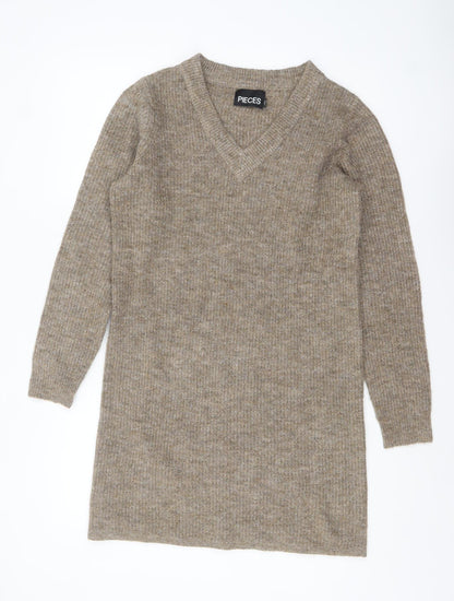 Womens UK Size S Pieces Beige Pullover Jumper