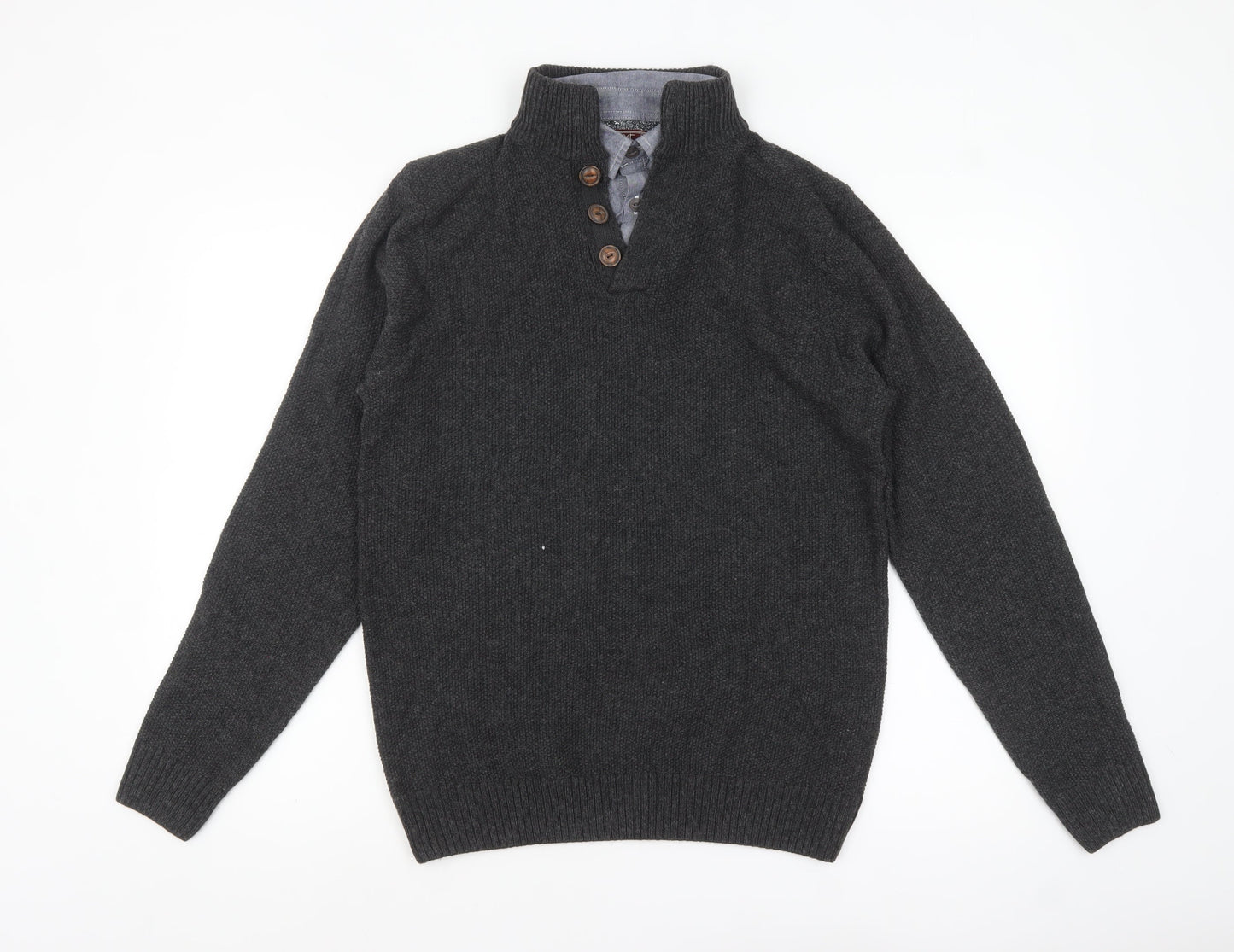 Mens UK Size M NEXT Grey Henley Jumper
