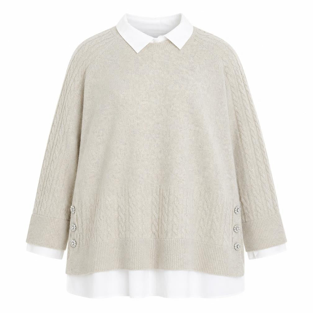 Next Women Beige Cable-Knit Collared Pullover Jumper Size 2XL