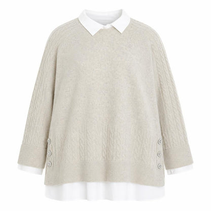 Next Women Beige Cable-Knit Collared Pullover Jumper Size 2XL
