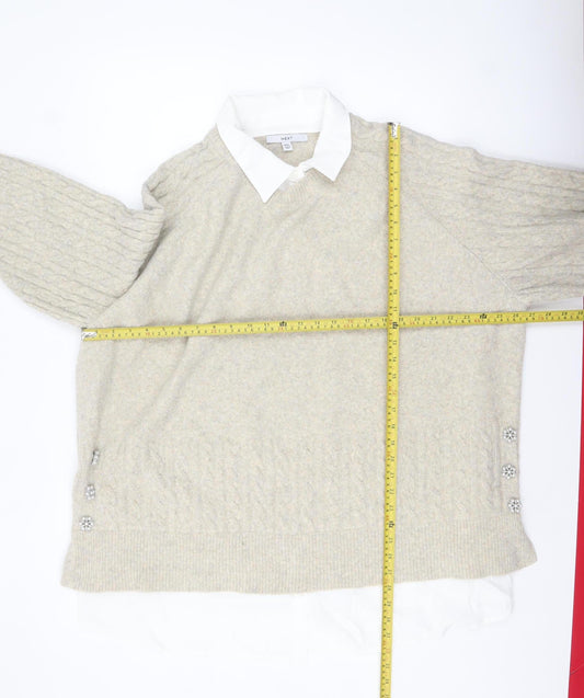 Next Women Beige Cable-Knit Collared Pullover Jumper Size 2XL