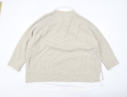 Next Women Beige Cable-Knit Collared Pullover Jumper Size 2XL