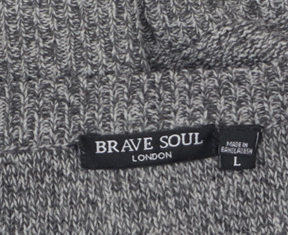 Brave Soul Women's Grey Knit Long Sleeve Pullover Jumper Size L